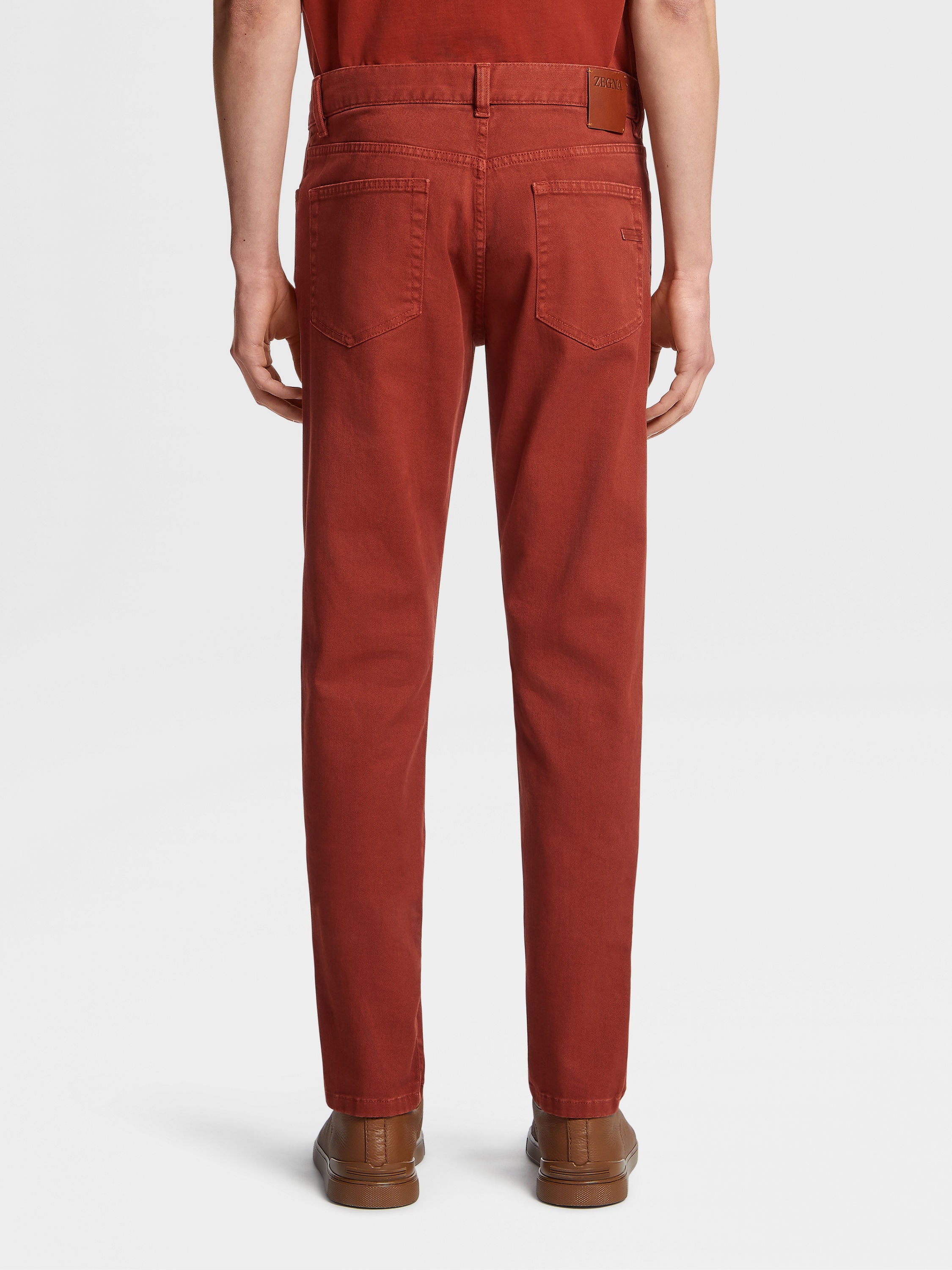 DARK RED STRETCH COTTON ROCCIA PANTS - 3