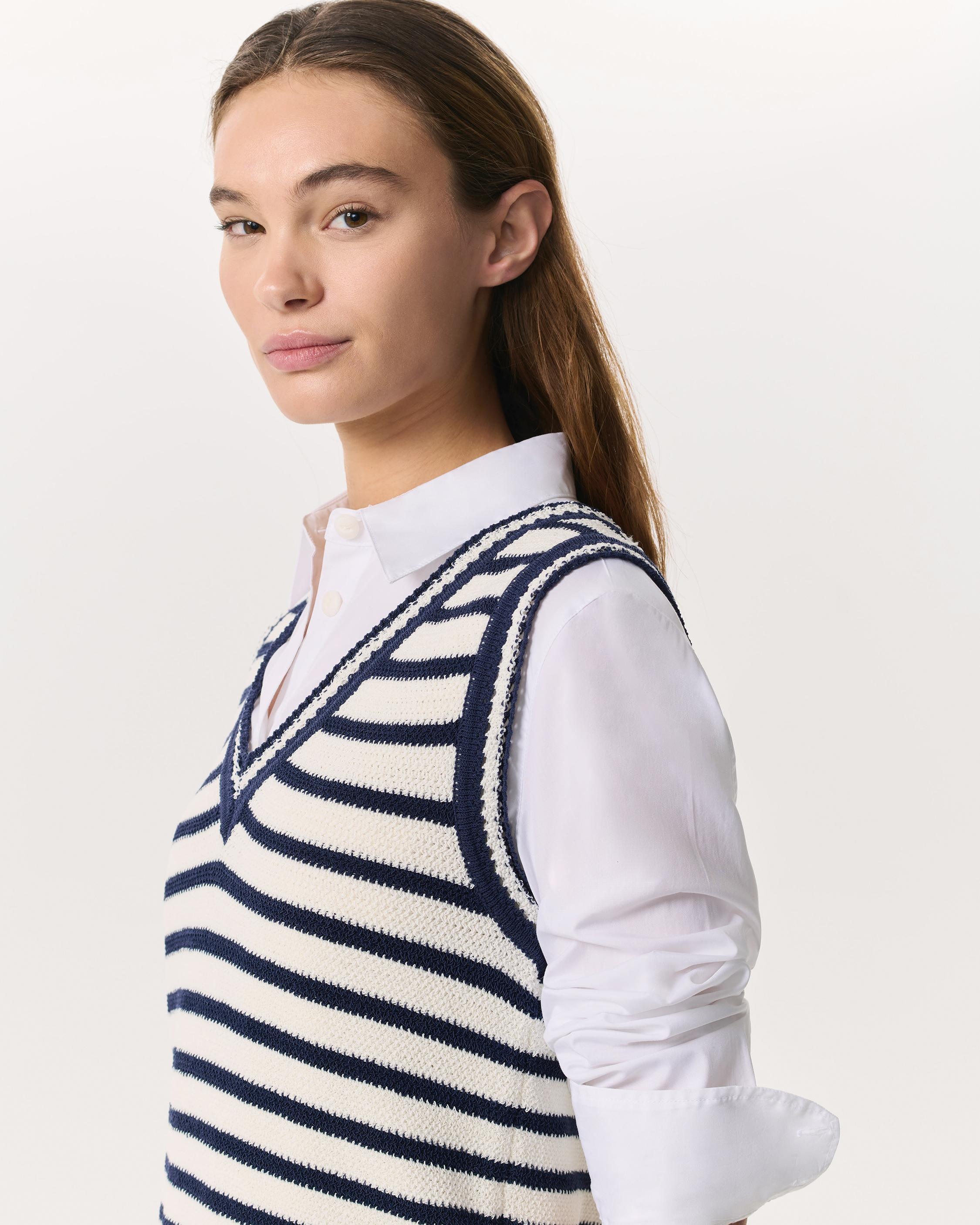 Meghan Crochet-Trim Striped Sweater Vest - 6