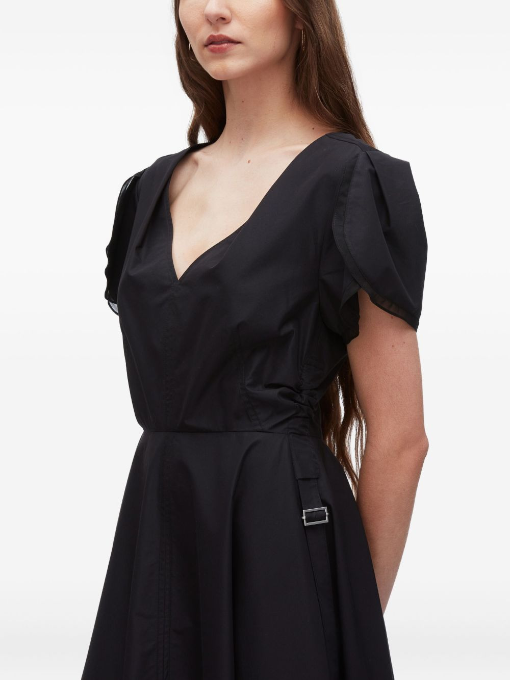 puff-sleeve V-neck midi dress - 5