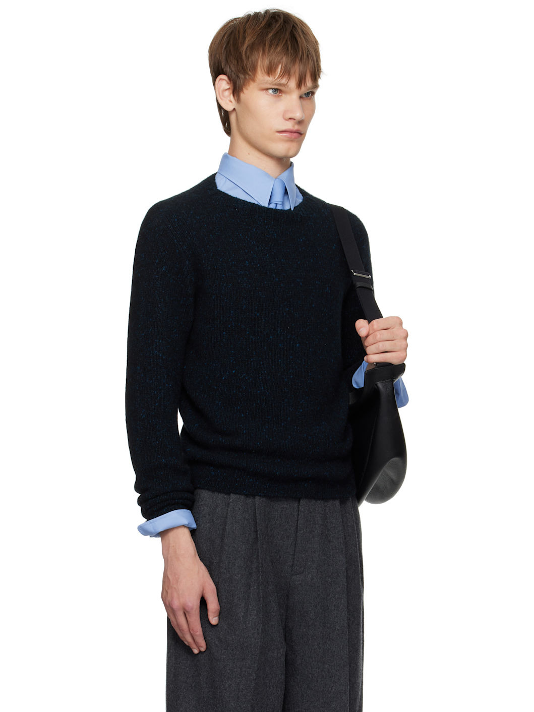 Navy Cashmere Melange Knit Sweater - 2
