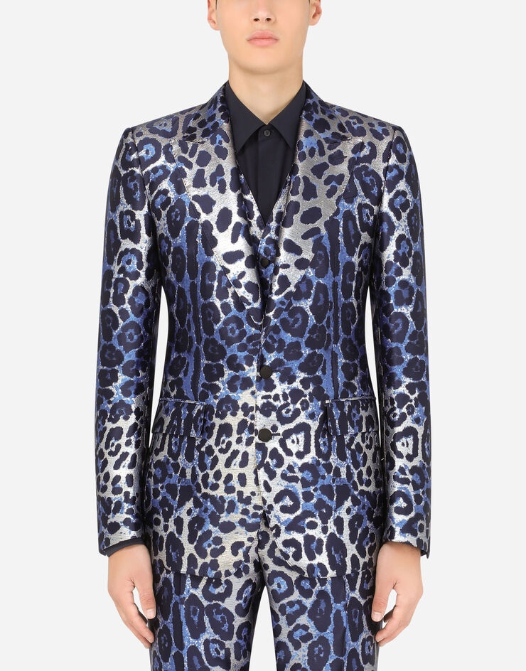 Three-piece Sicilia-fit suit in leopard-print lamé jacquard - 4