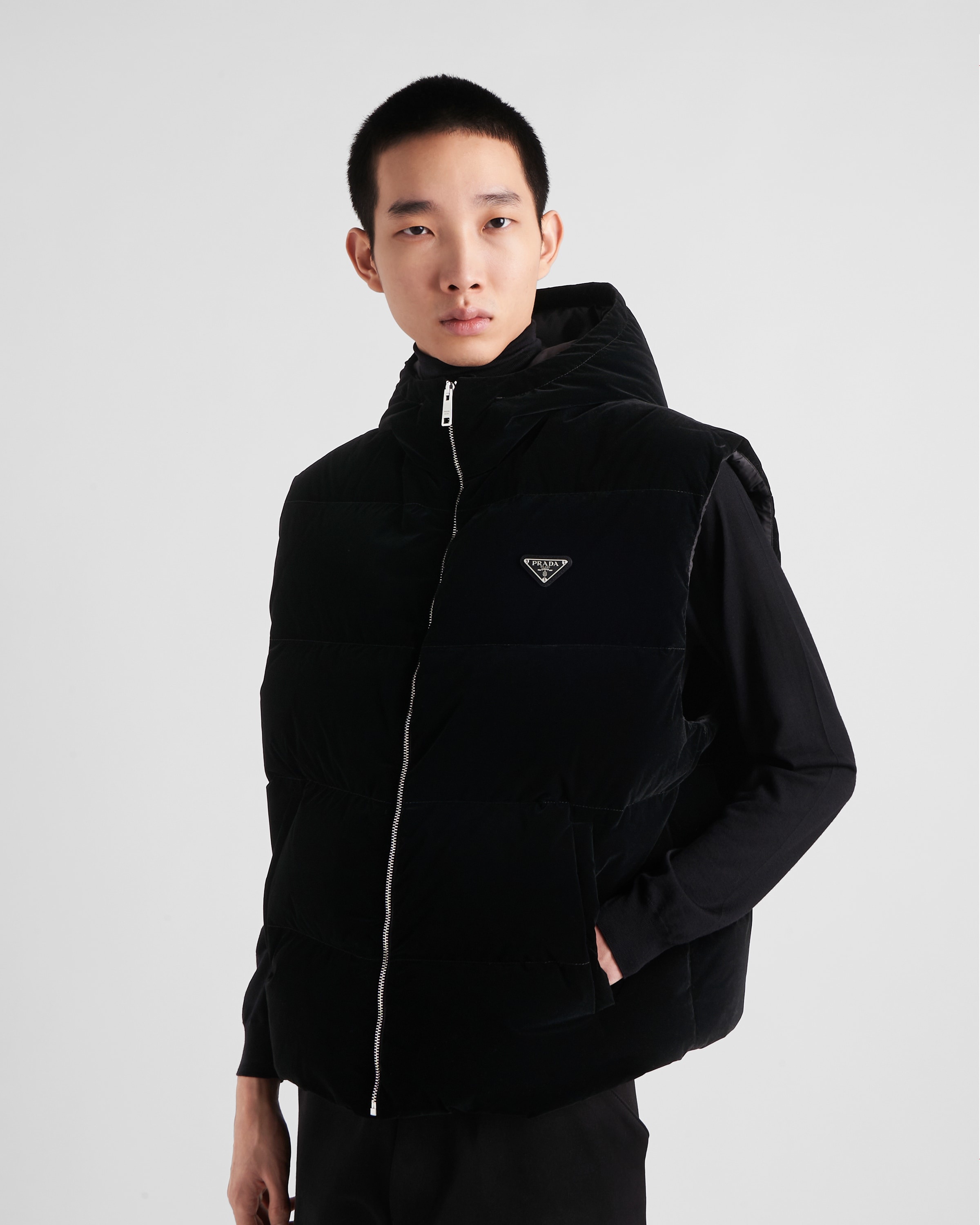 Hooded technical fabric down vest - 3