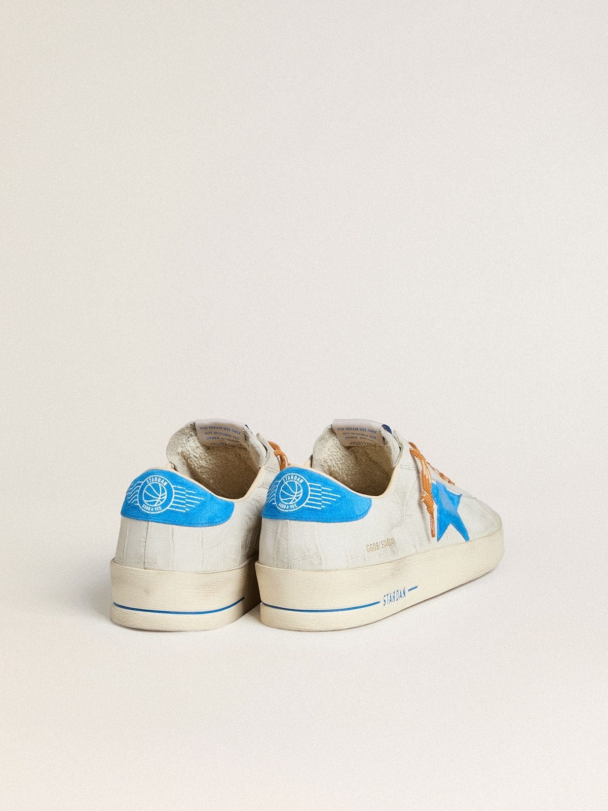 Stardan in white croc-print leather with light blue suede star and heel tab - 4