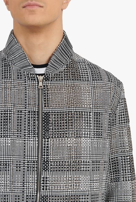 Glen plaid bomber jacket in silver rhinestones - 6