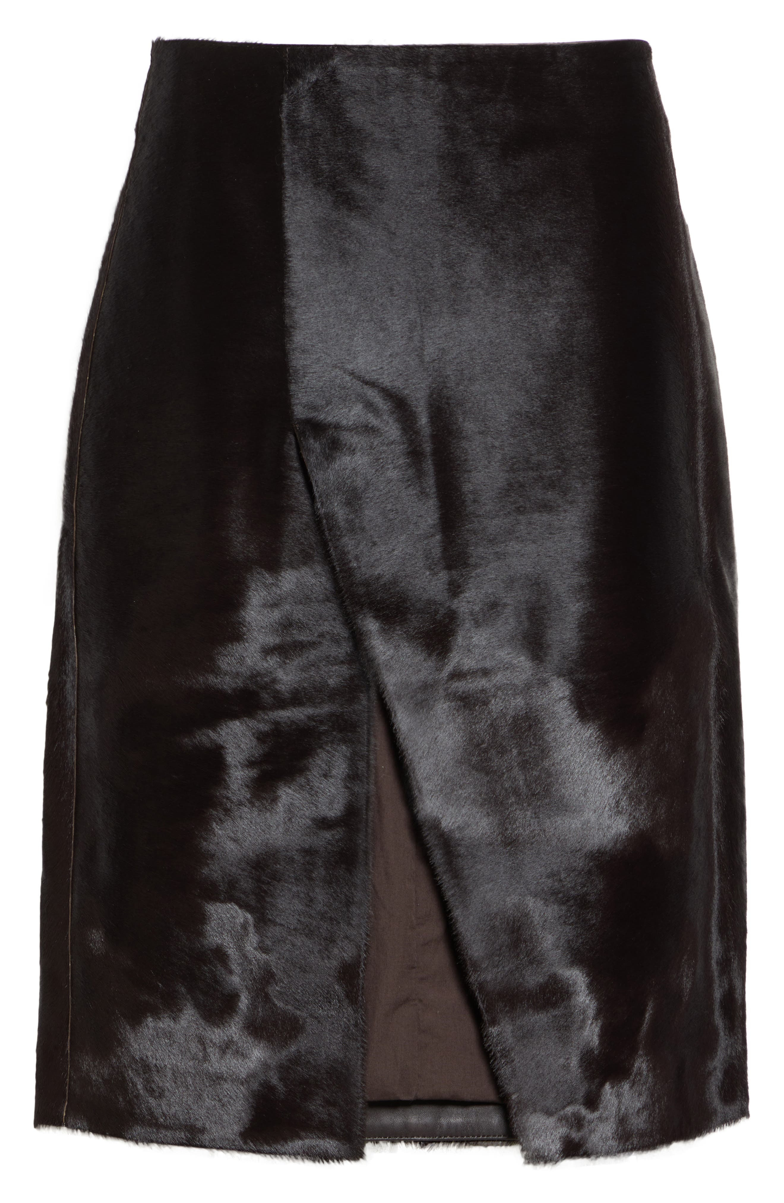 LOULOU DE SAISON Myra Asymmetric Genuine Calf Hair Midi Skirt in Coffee at Nordstrom - 6