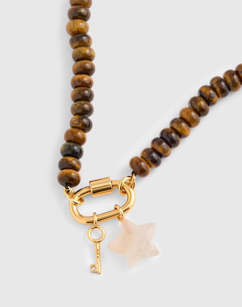 Semiprecious Beaded Carabiner Charm Necklace 1