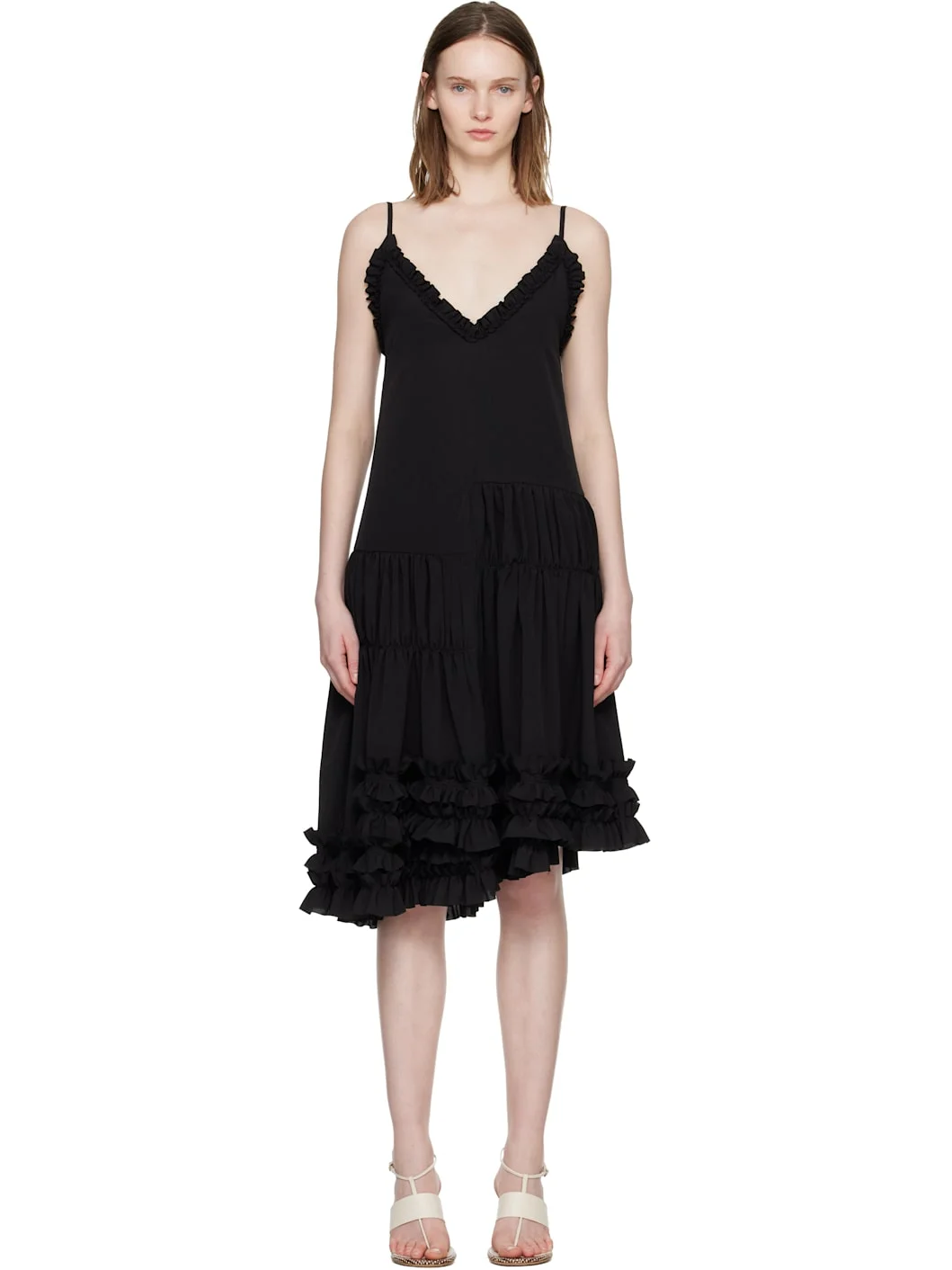 Black Asymmetrical Ruffle Minidress - 1