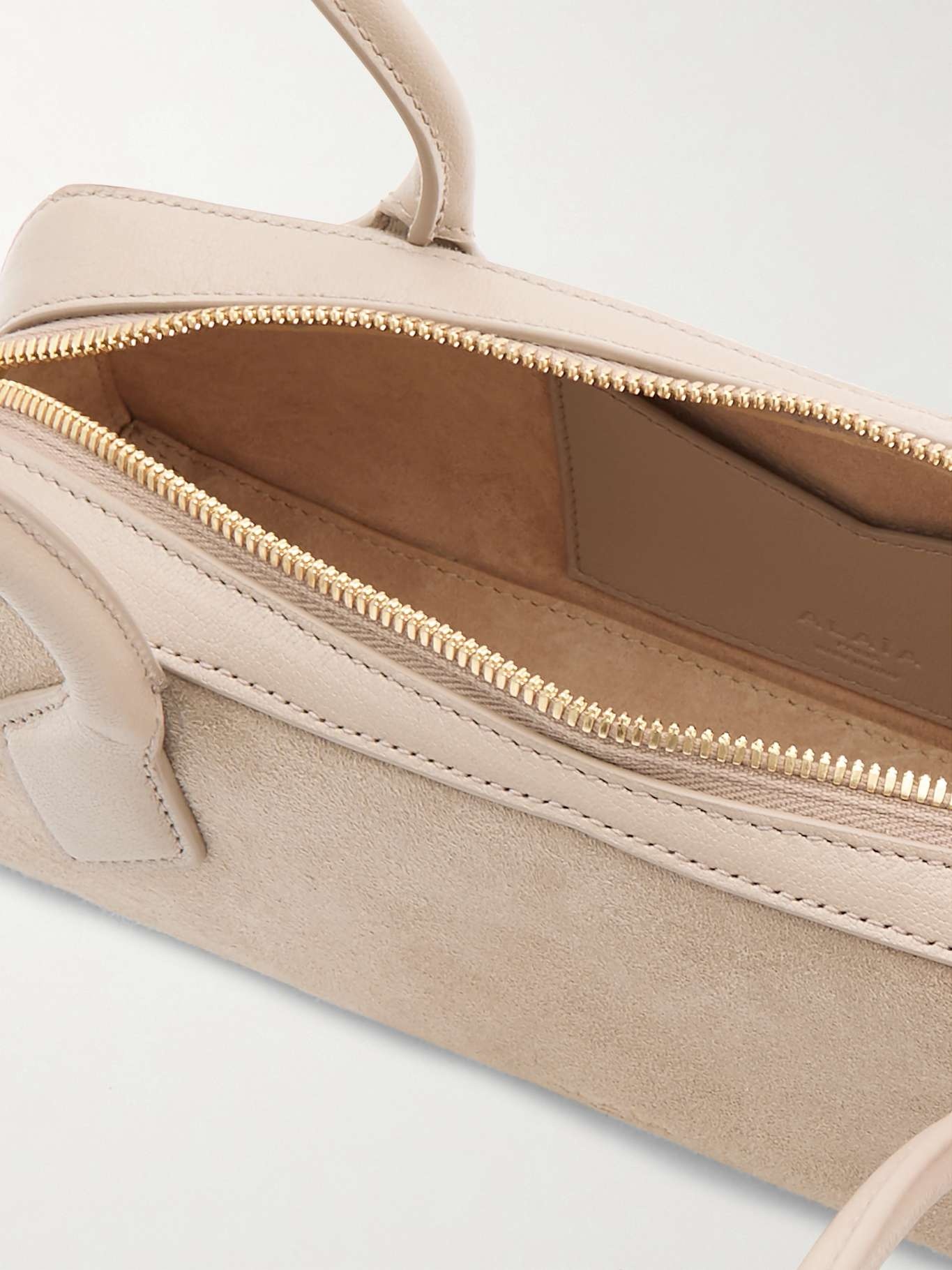 Le Teckel small leather-trimmed suede shoulder bag Beige - 5