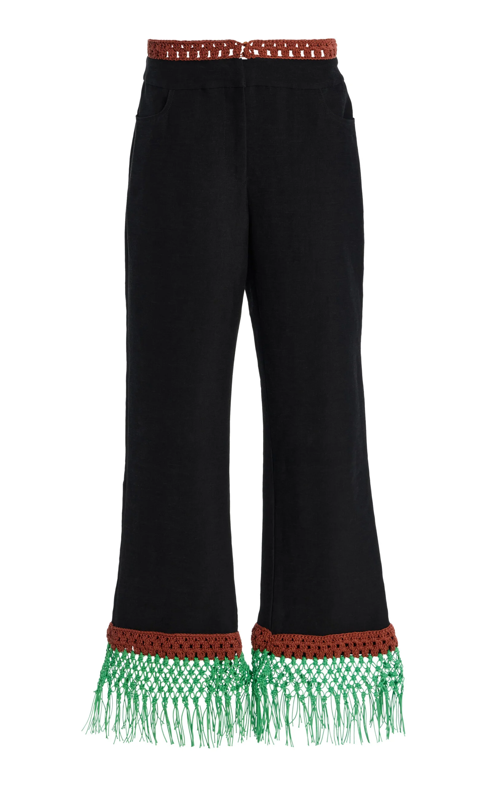 Macrame Pizzants Linen-Blend Flared Pants black - 1