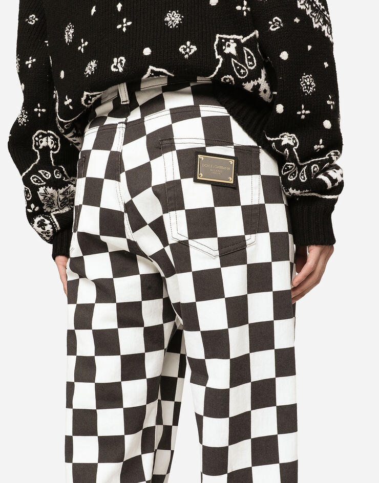 Skinny stretch jeans with damier print - 4