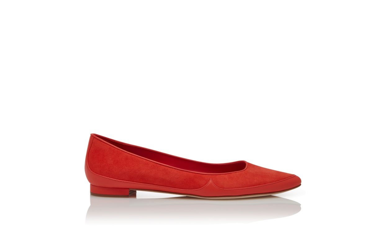 Orange Nappa Leather and Suede Flat Pumps - 1