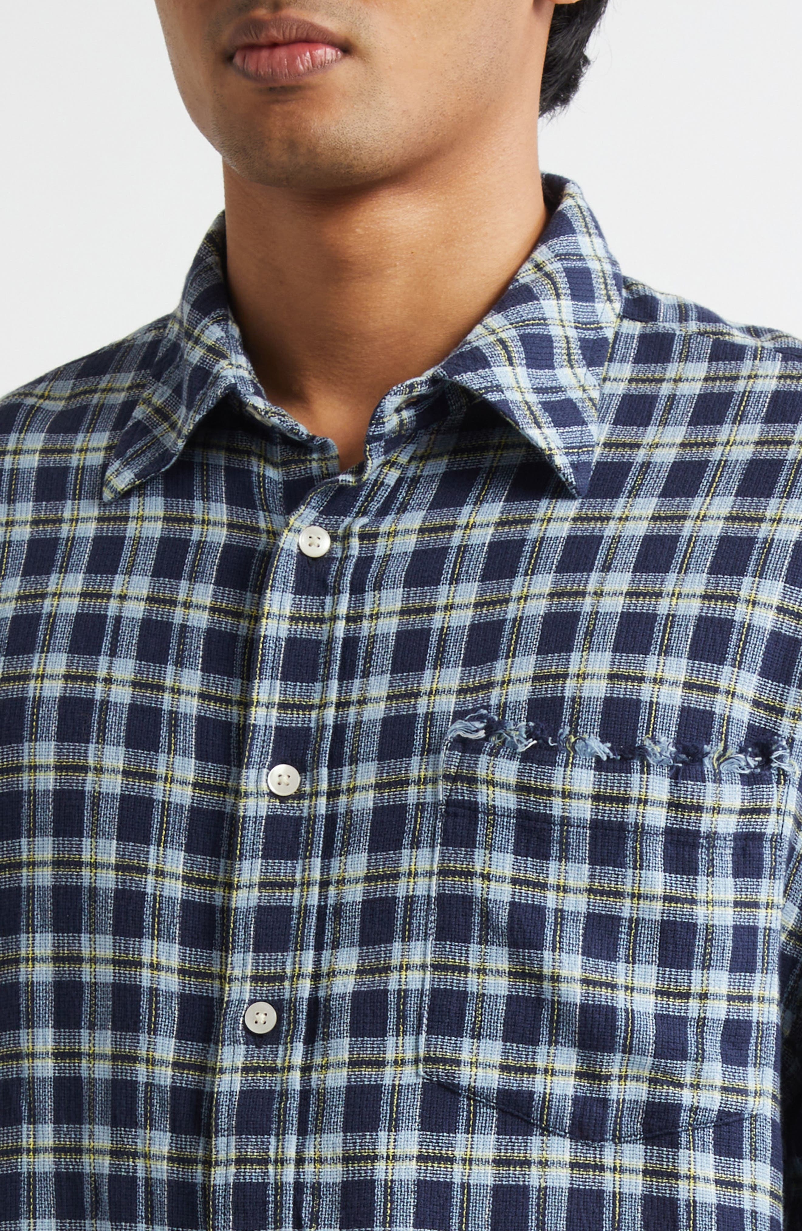 The Elder Statesman Dune Plaid Beach Button-Up Shirt in Navy at Nordstrom - 5