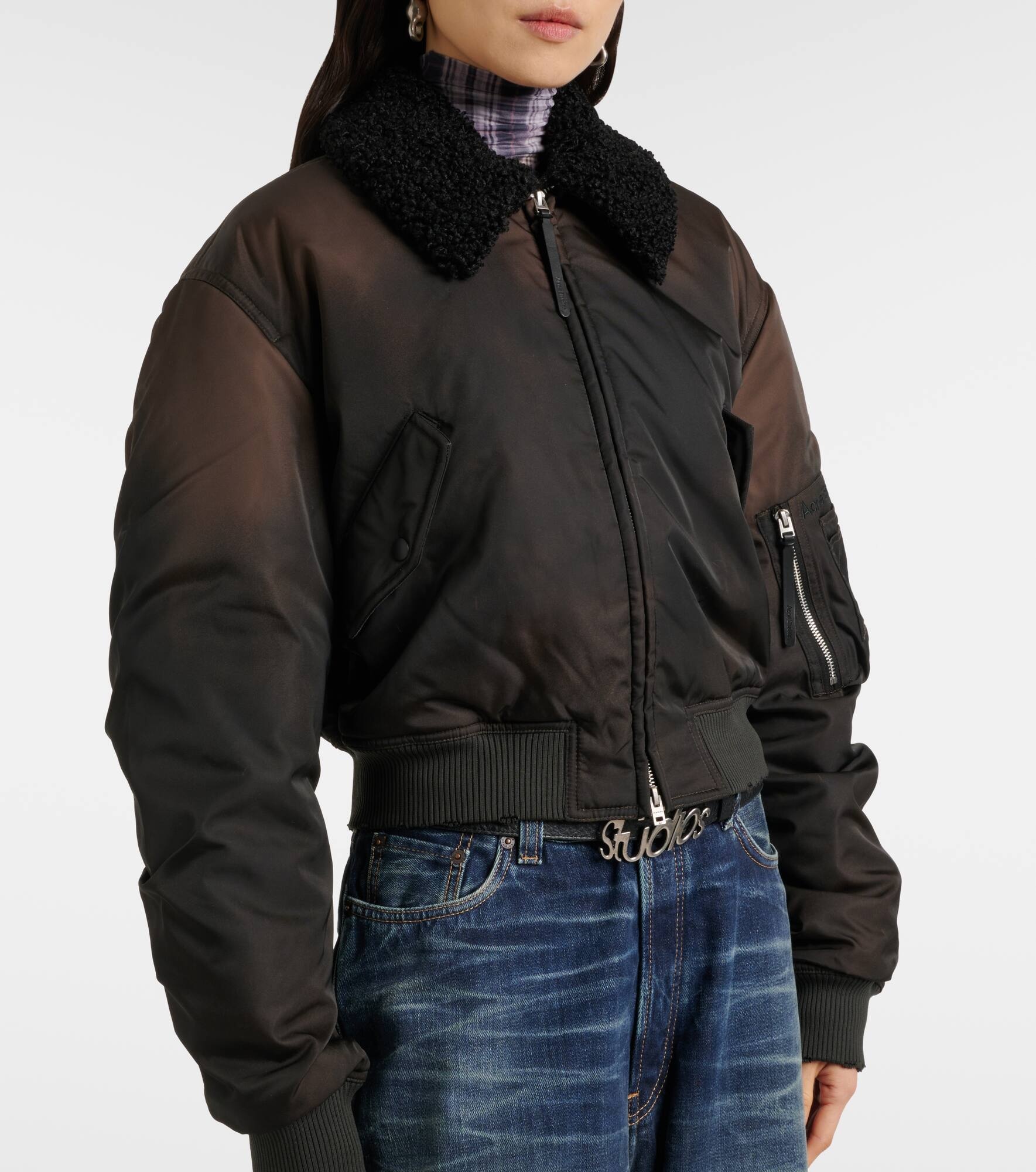 Cropped faux fur-trimmed bomber jacket - 4
