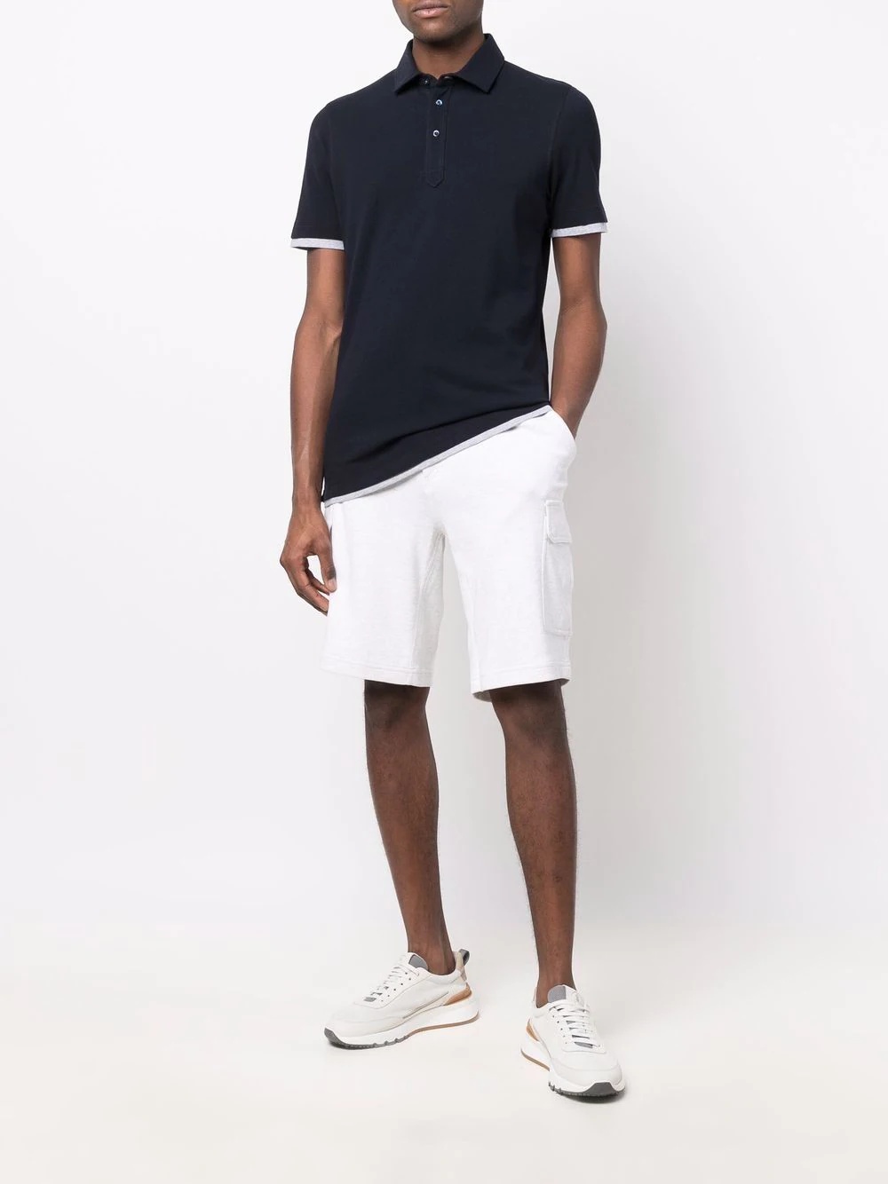 layered-trim cotton polo shirt - 2