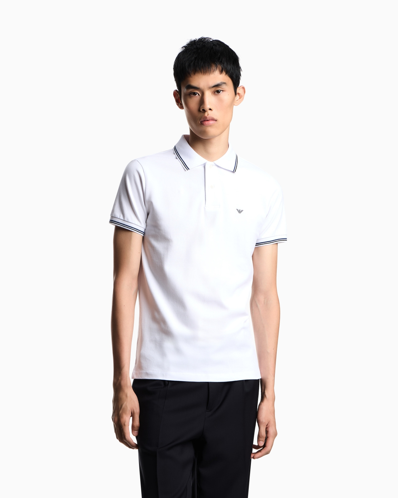 Slim-fit stretch piqué polo shirt with micro eagle - 4