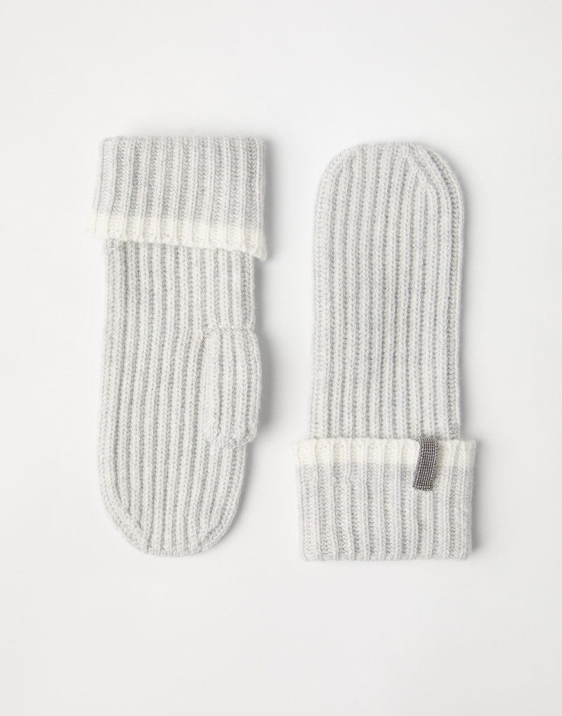Cashmere English rib knit mittens with monili 1