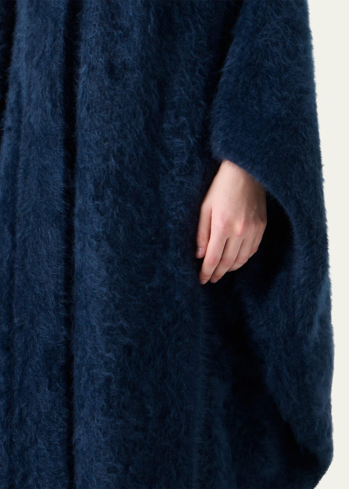 Brushed Cashmere Hooded Long Cape Coat - 5