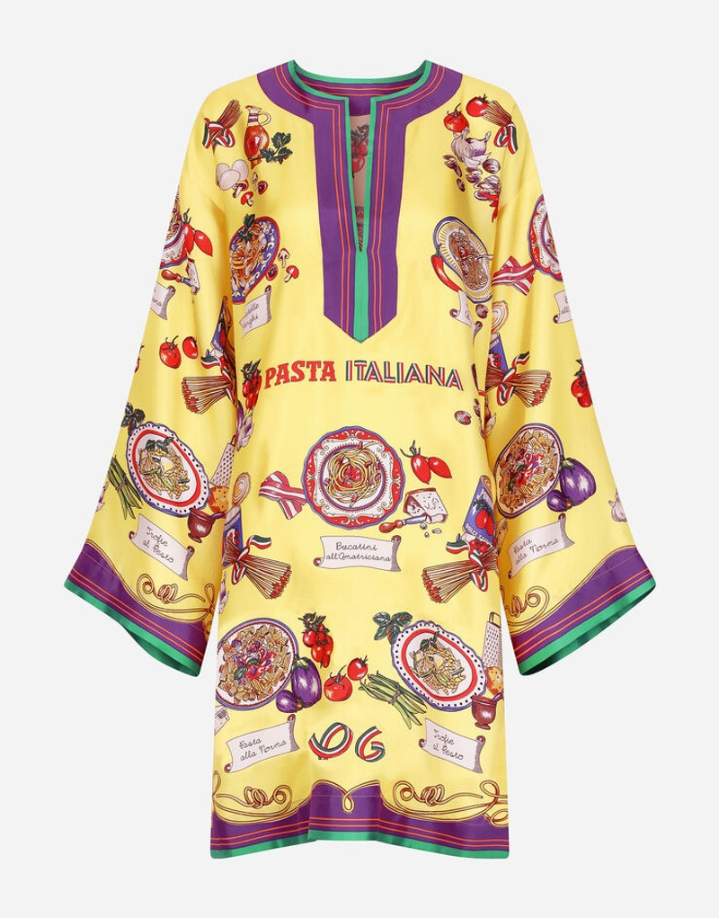 Short twill caftan with pasta print 4
