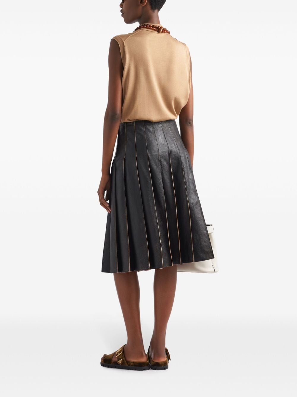 pleated leather midi skirt - 3