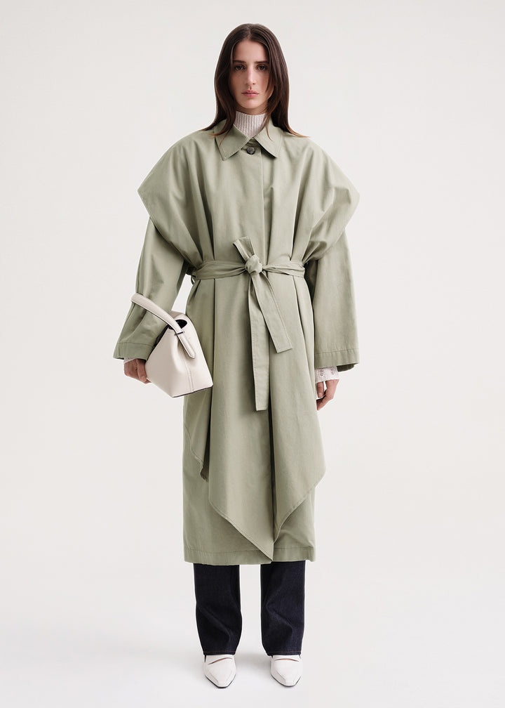 Layered cotton cupro trench wet sand - 2