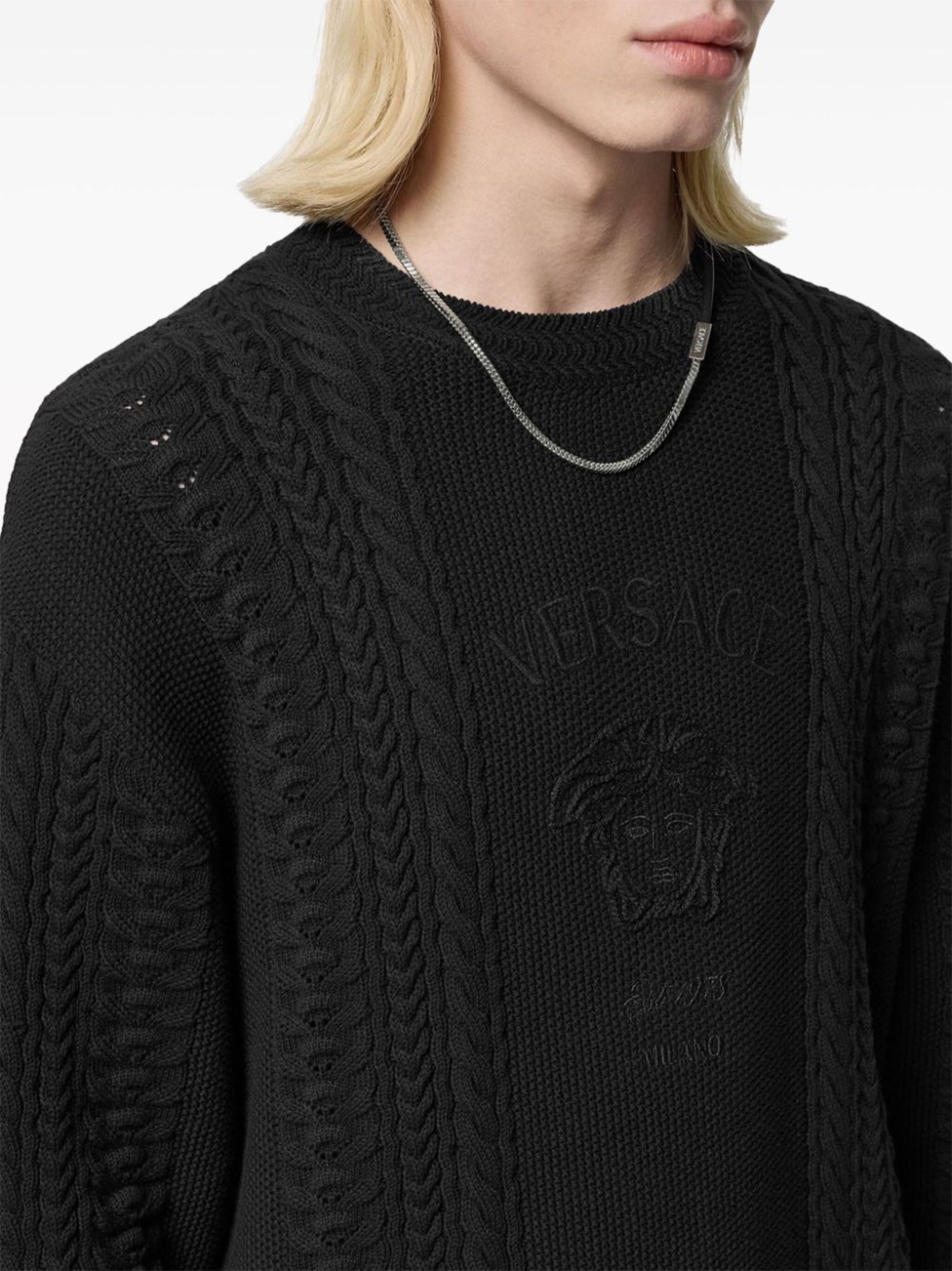 Black Medusa Milano Cable-Knit Sweater - 5