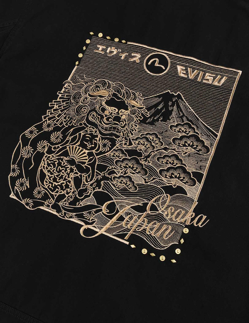 Lion Dance and Mountain Embroidery Regular Fit Worker Jacket 5