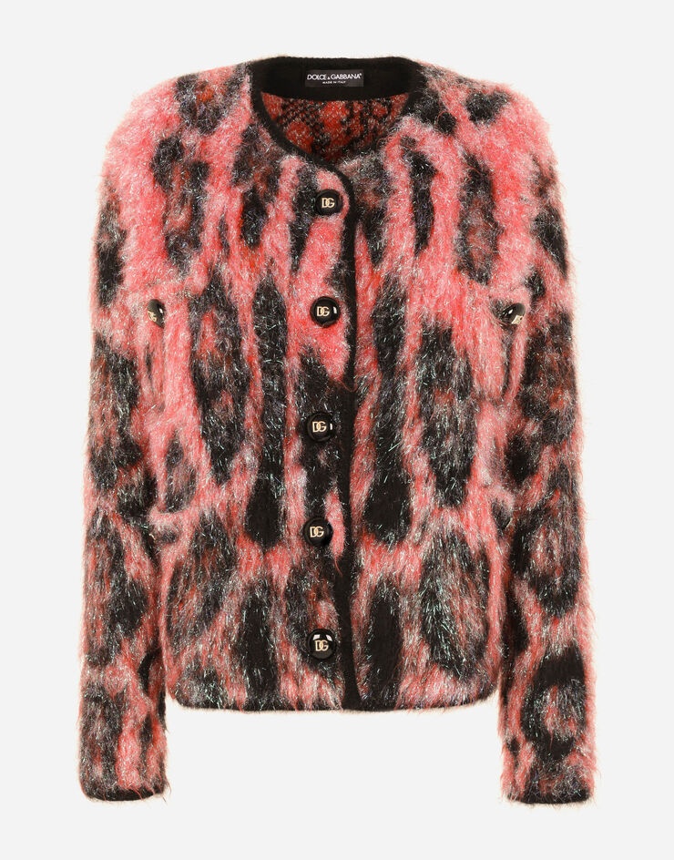 Knit jacquard jacket with neon leopard design - 3