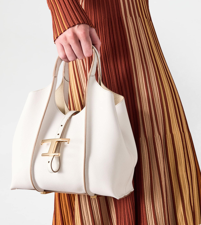 Tod's T TIMELESS SHOPPING BAG IN LEATHER MINI - WHITE outlook