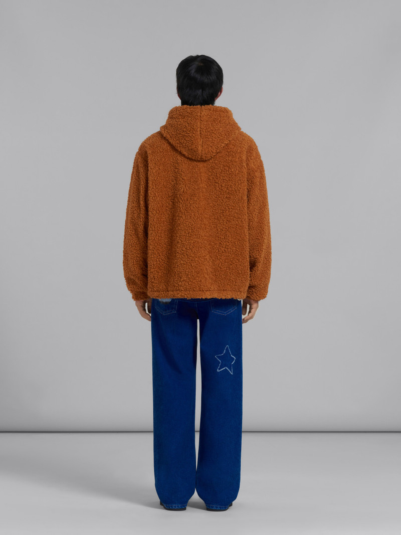 BROWN TEDDY JACKET WITH LOGO DRAWSTRING 3