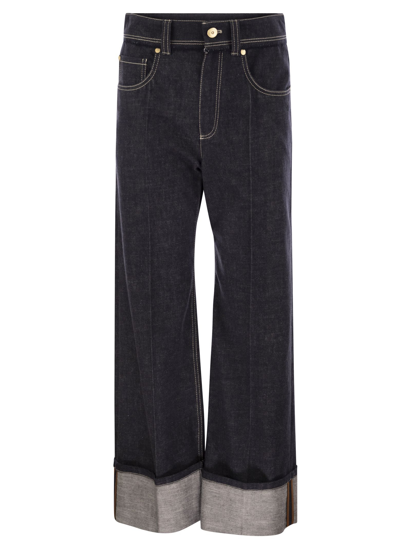 Brunello Cucinelli Women Crop Denim Trousers With Turn-Ups - 1