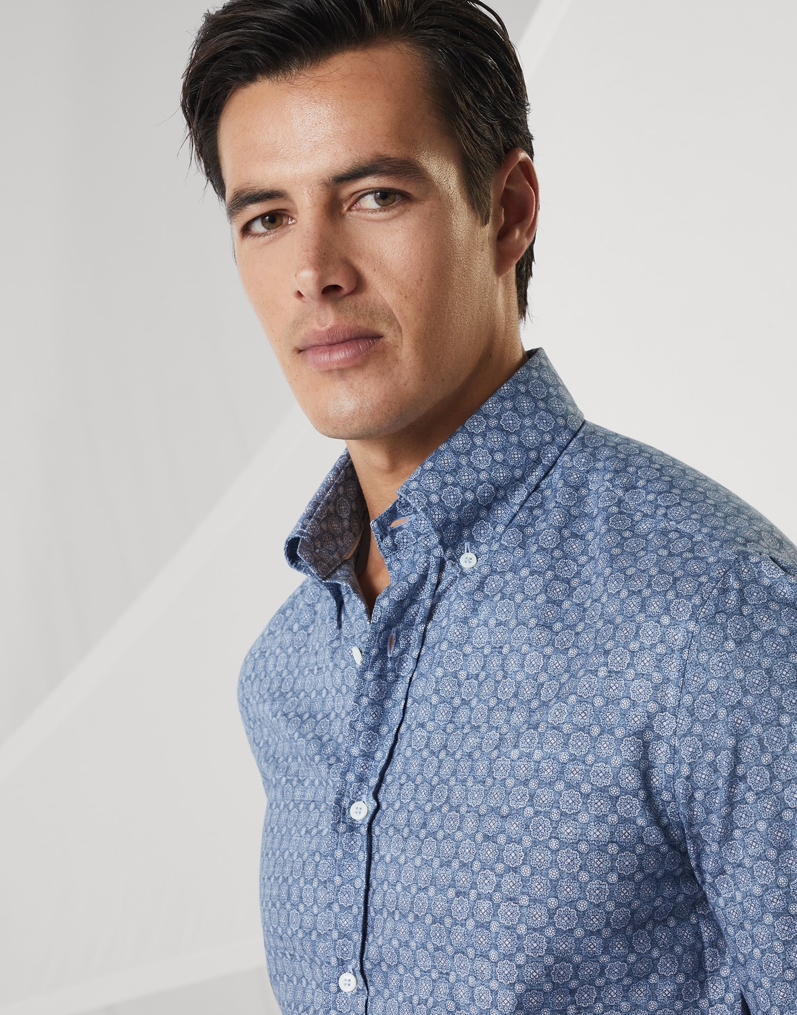 Floral print twill basic fit shirt with button-down collar - 3