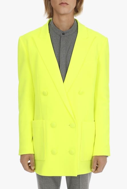 Double-breasted neon yellow blazer - 5