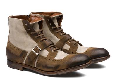 Church's Shanghai 12
Suede and Linen Lace-Up Boot Sigar & ecru outlook