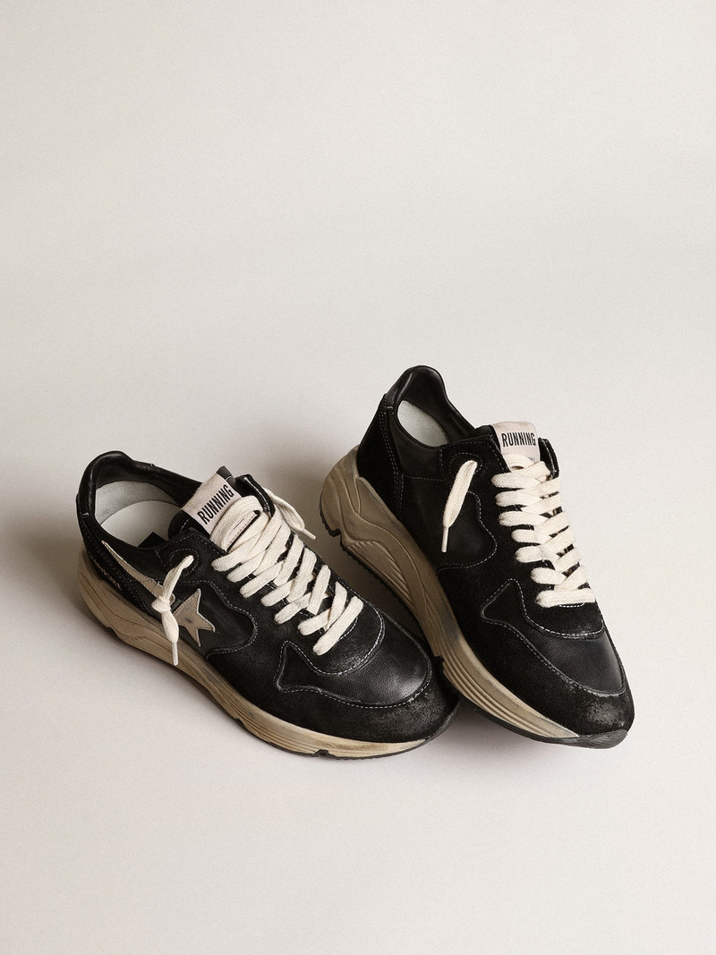 Golden Goose Women’s Running Sole in black nappa and suede with white star outlook