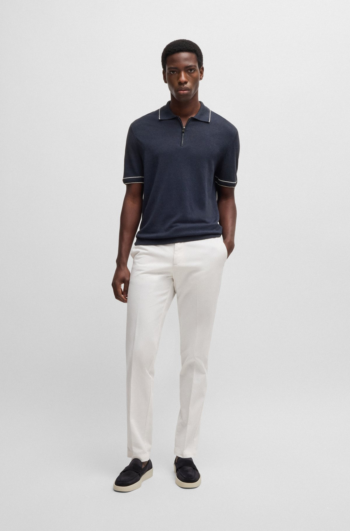 LINEN-BLEND SWEATER WITH ZIP PLACKET - 4