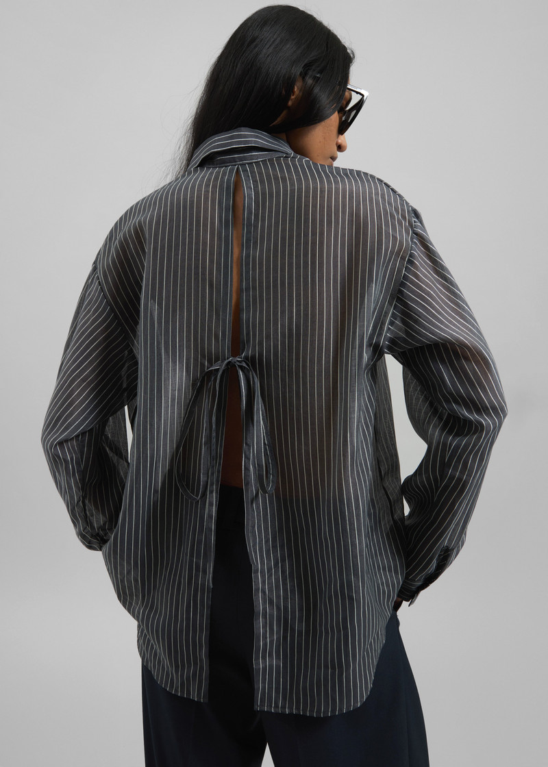 Kesin Open Back Shirt - Grey/White Stripe 3
