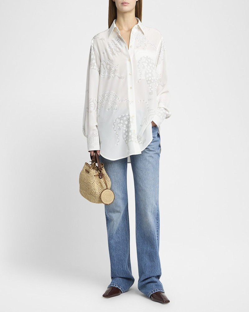 Stella McCartney Cat Burnout Button Down Silk Blouse outlook