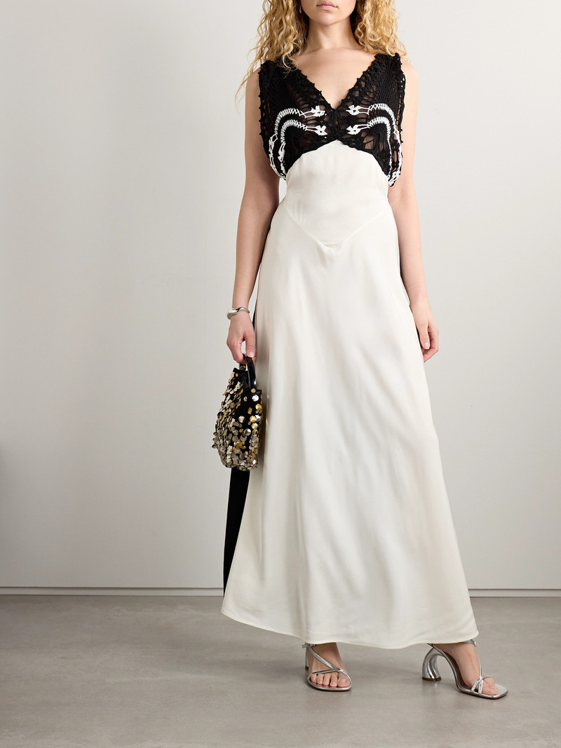 diotima Pavona Two-tone Crocheted Cotton-trimmed Twill Maxi Dress outlook