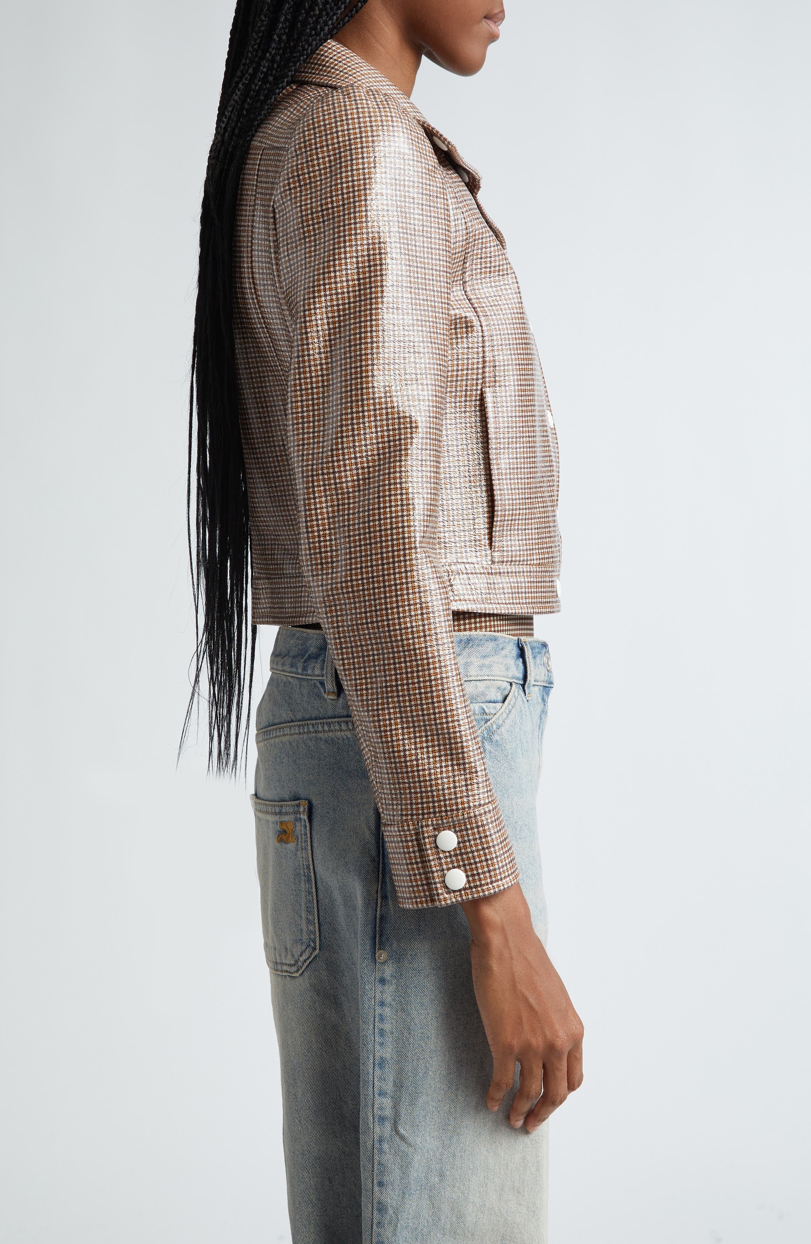 Courrèges Reedition Check Coated Jacket in Brown /White at Nordstrom - 4