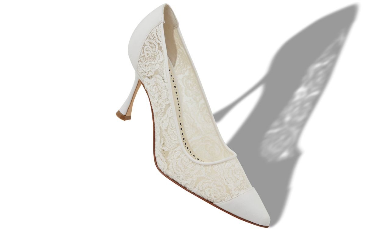 White Lace Pointed Toe Pumps - 2