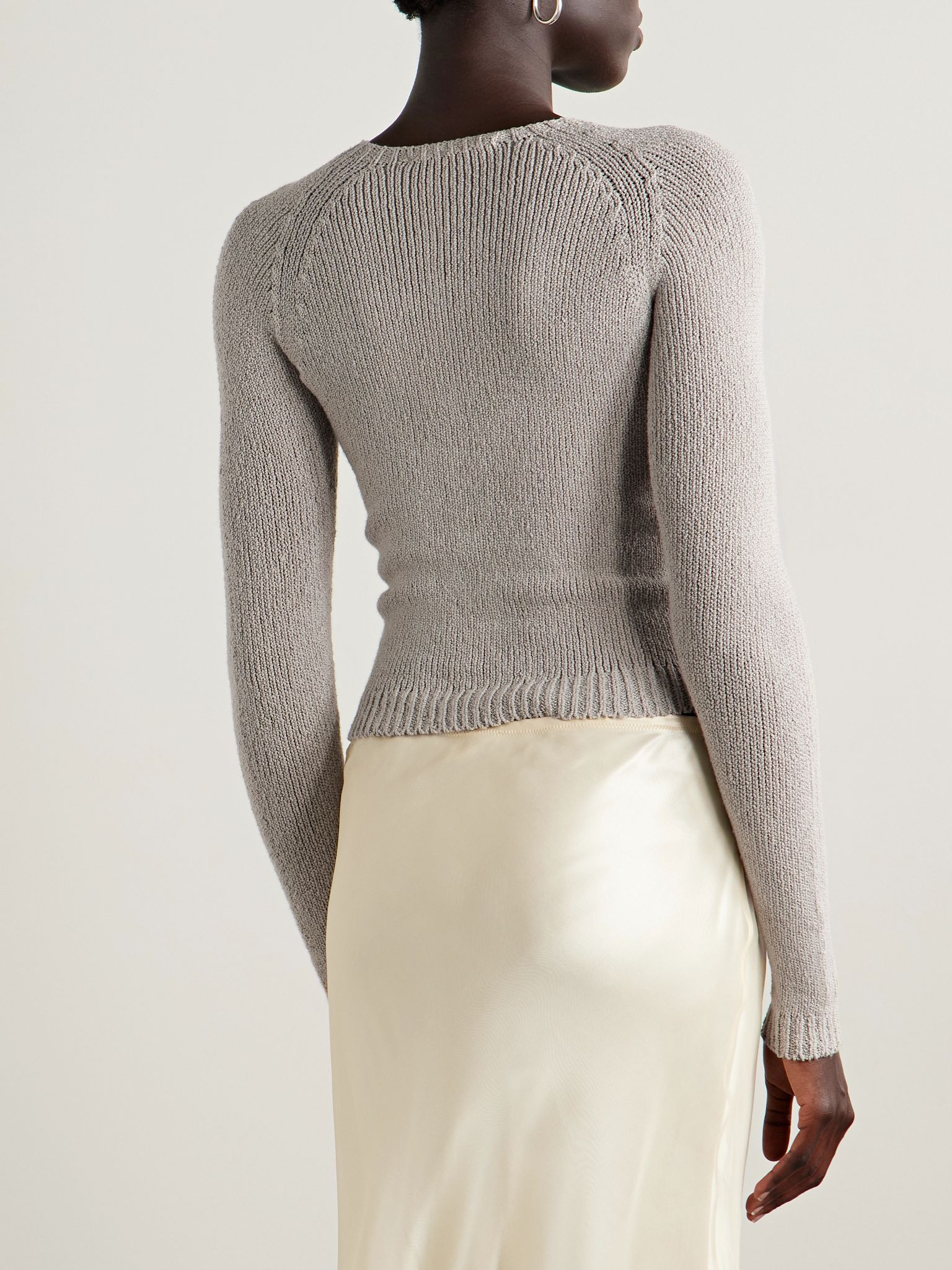 Embroidered organic cotton-blend cardigan Gray - 3