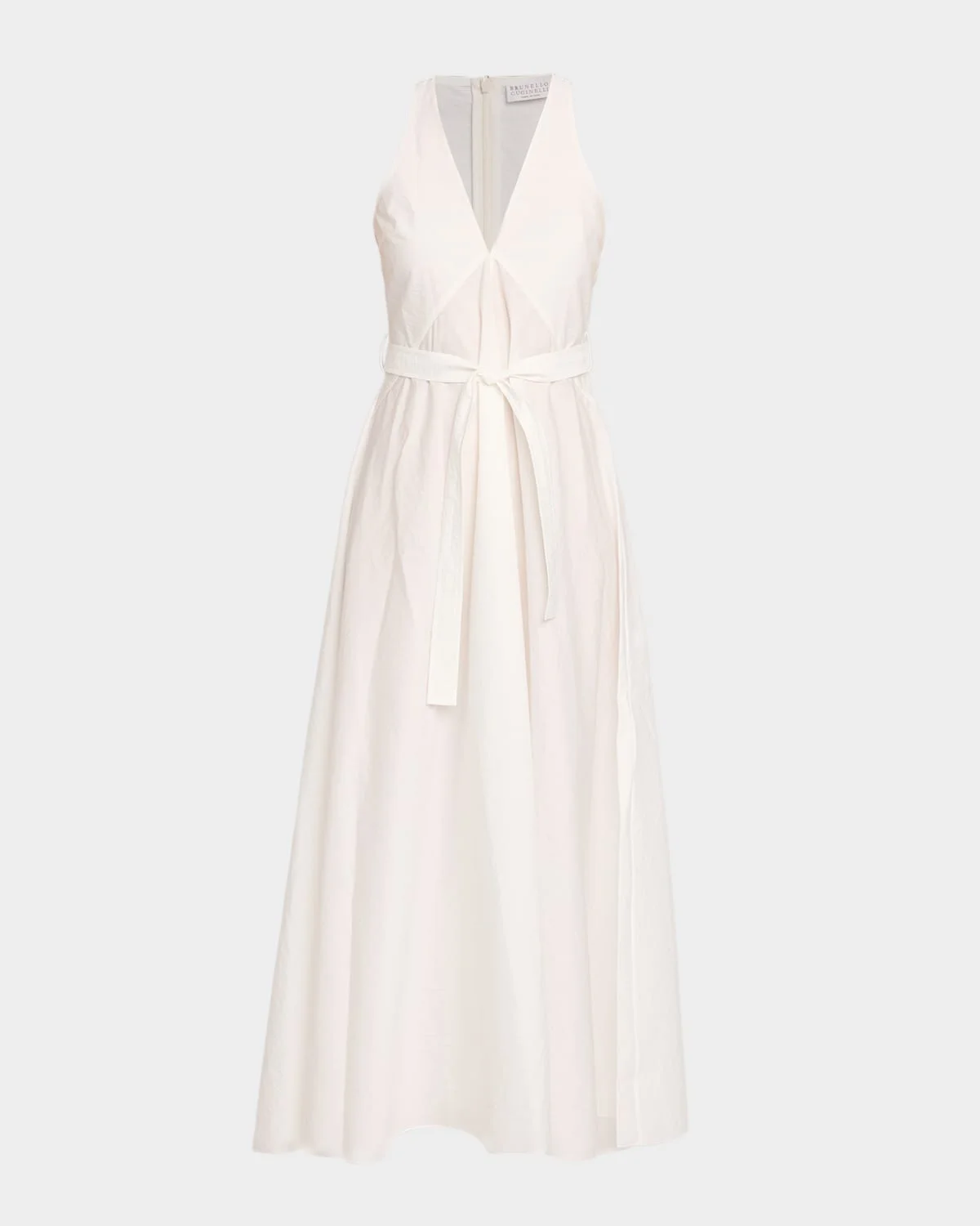 Sleeveless Belted Cotton Techno Poplin Midi Dress - 1