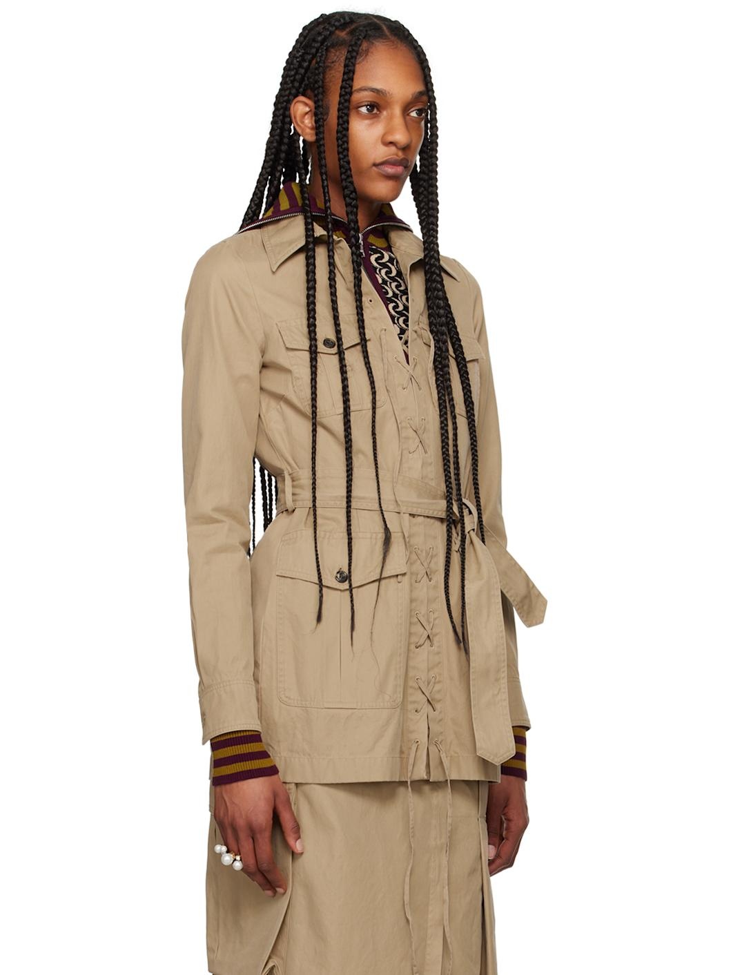 Beige Lace-Up Minidress - 2