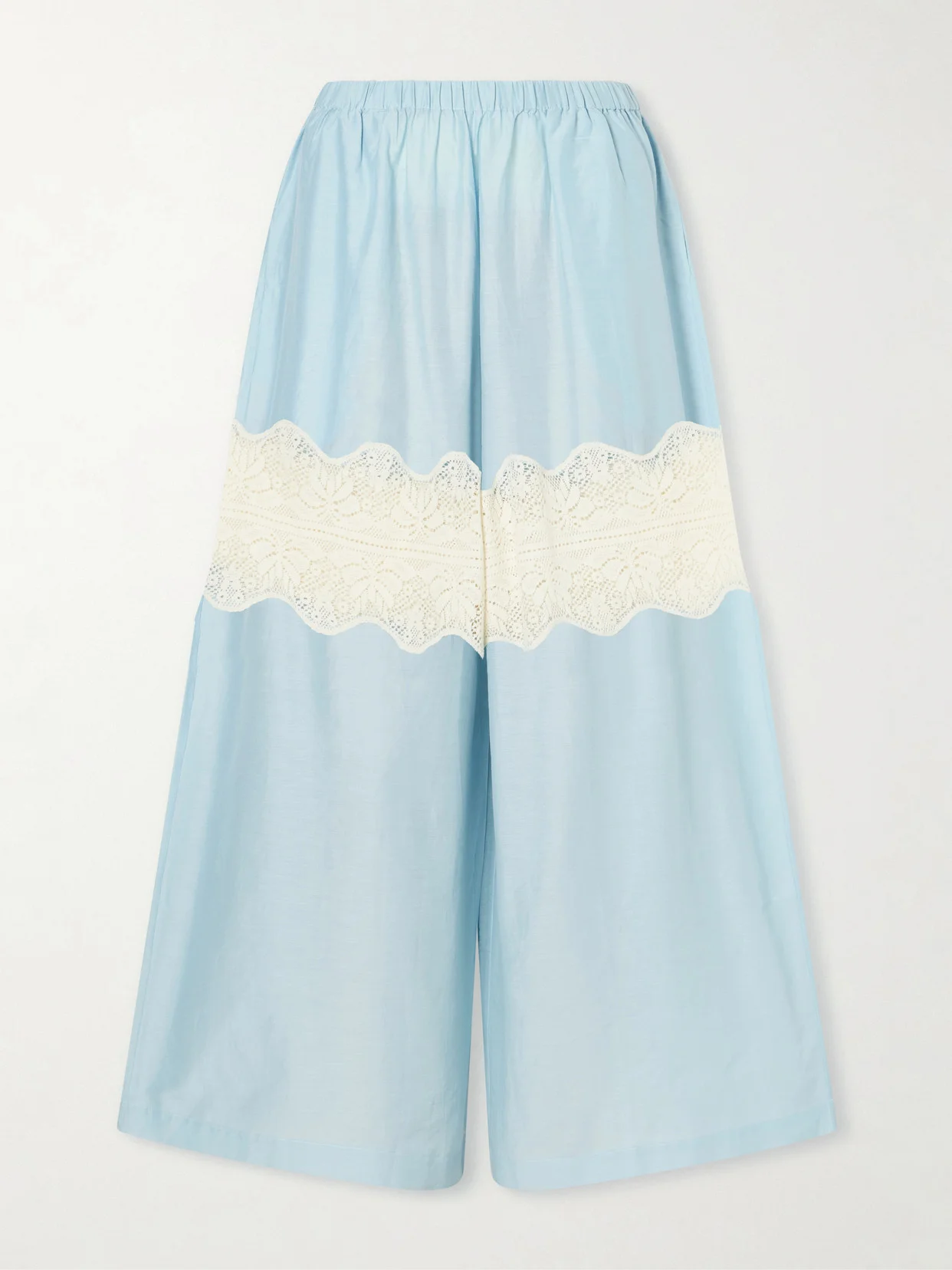 Margie Sky Lace-trimmed Cotton And Silk-blend Wide Leg Pants - 1