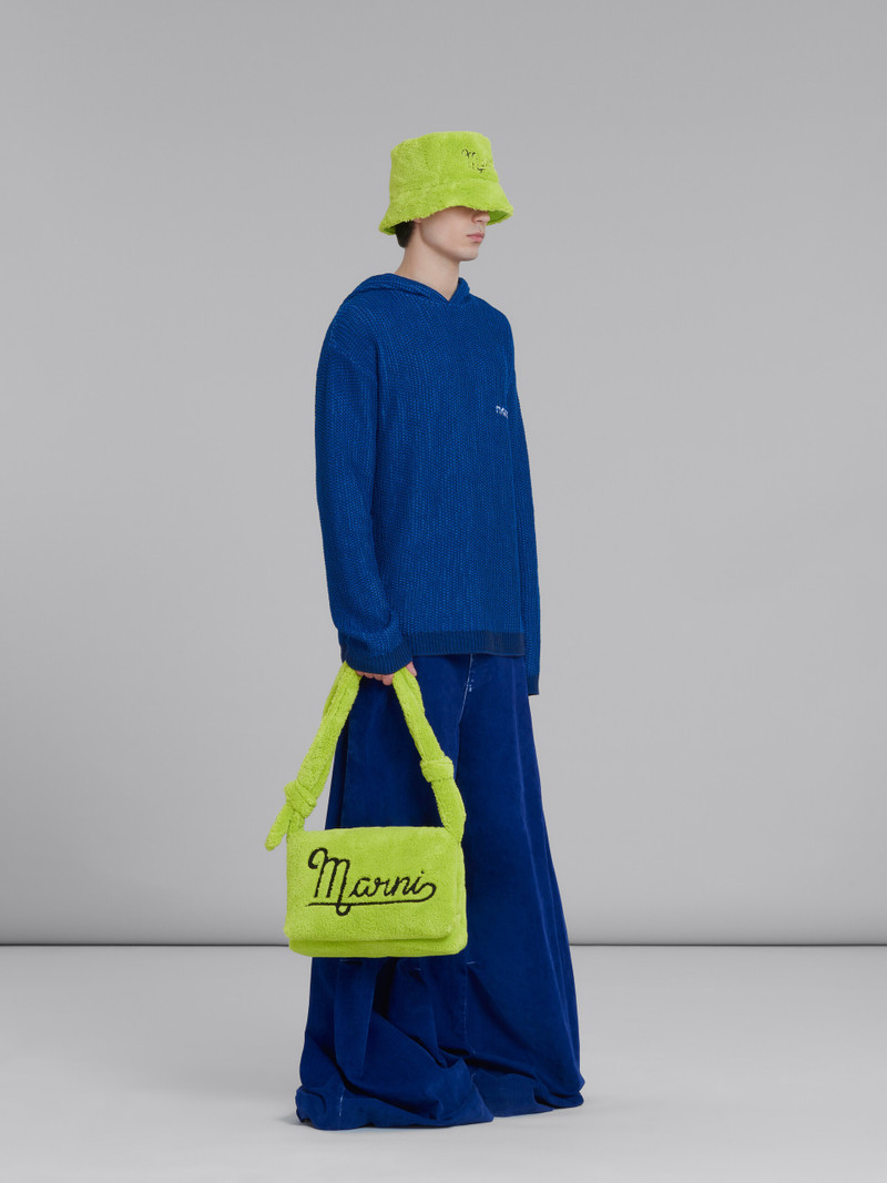 BLUE KNITTED COTTON HOODIE WITH CIRCLE INLAY 5