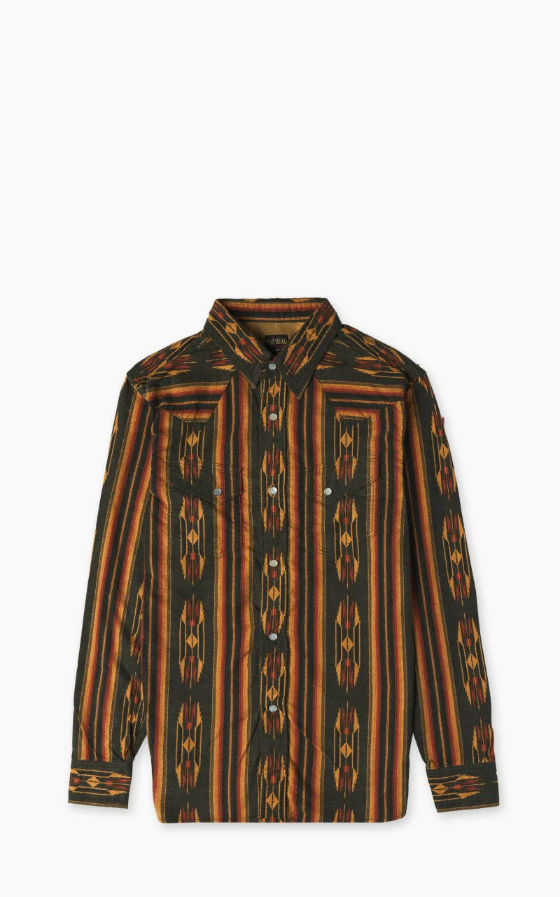 THE FLAT HEAD FN-SCW-018L NATIVE BORDER STRIPED FLANNEL WESTERN SHIRT BLACK - 1