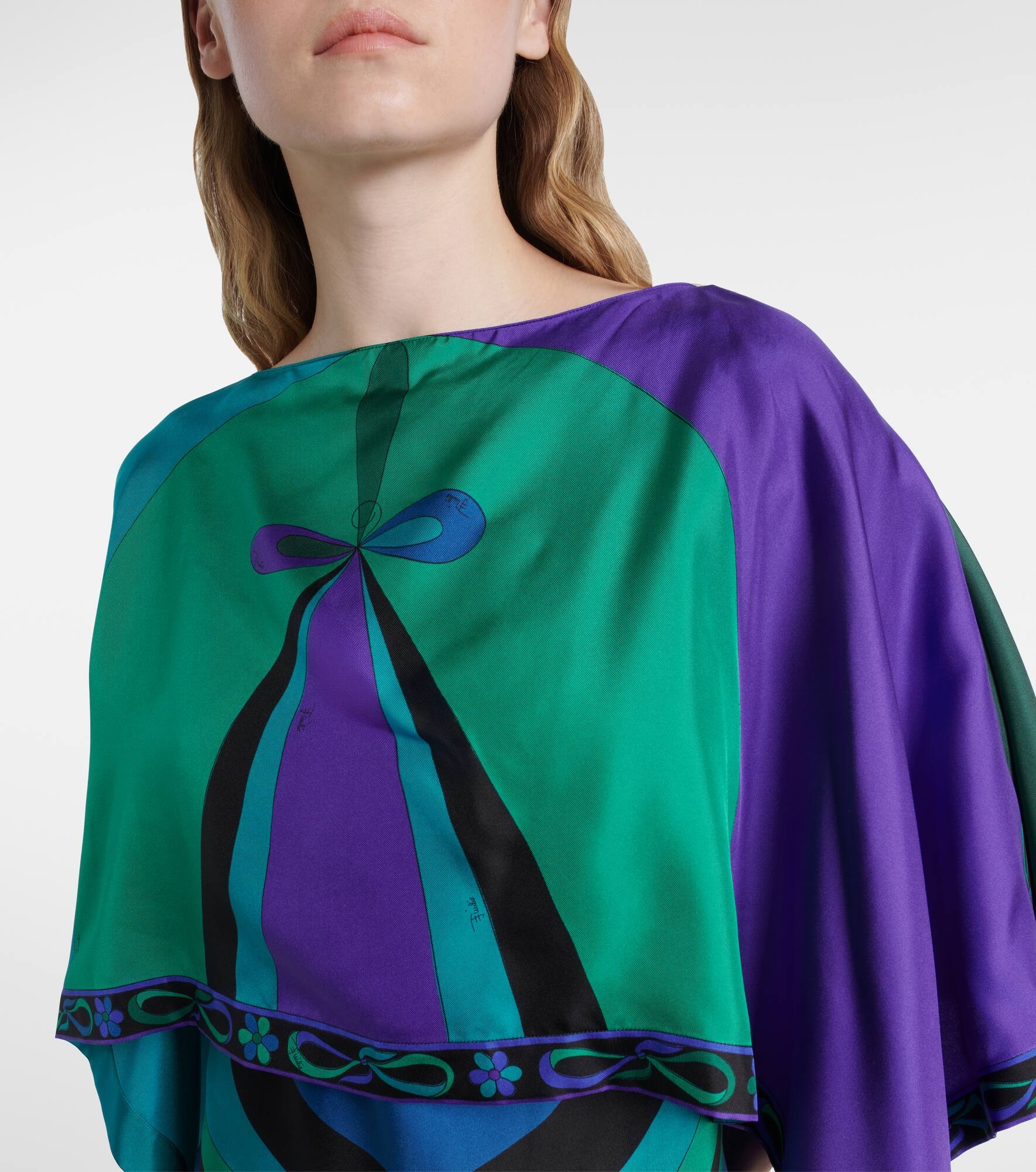 Iride printed cape-detail silk maxi dress - 4