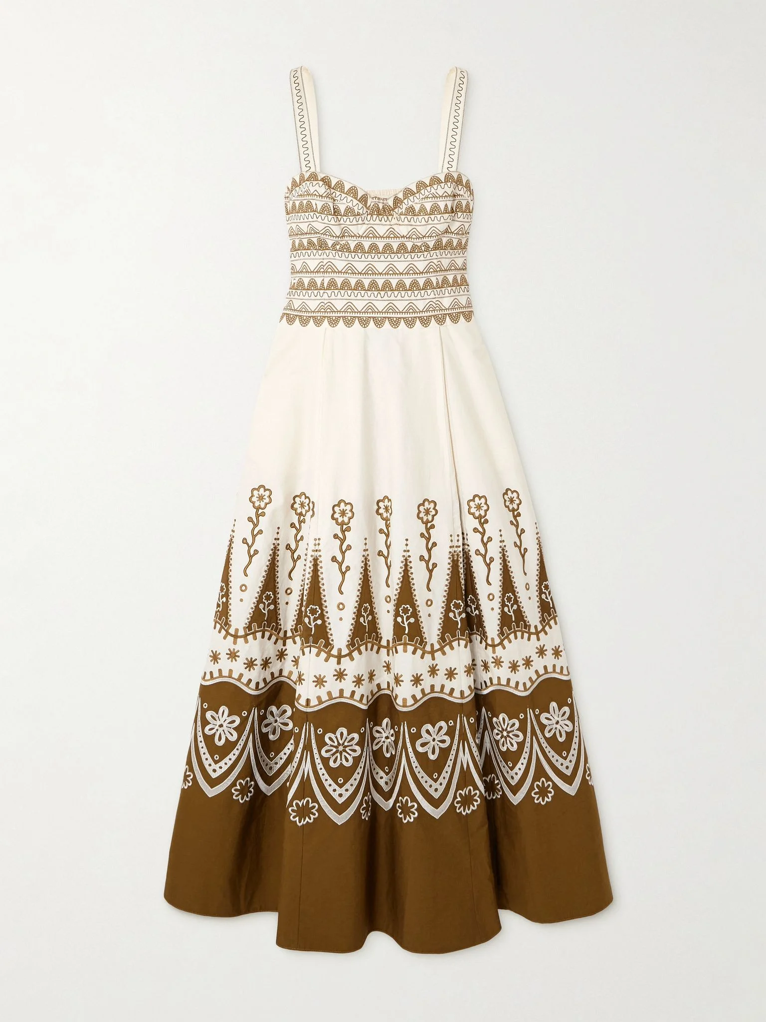 Elida embroidered cotton midi dress Brown - 1