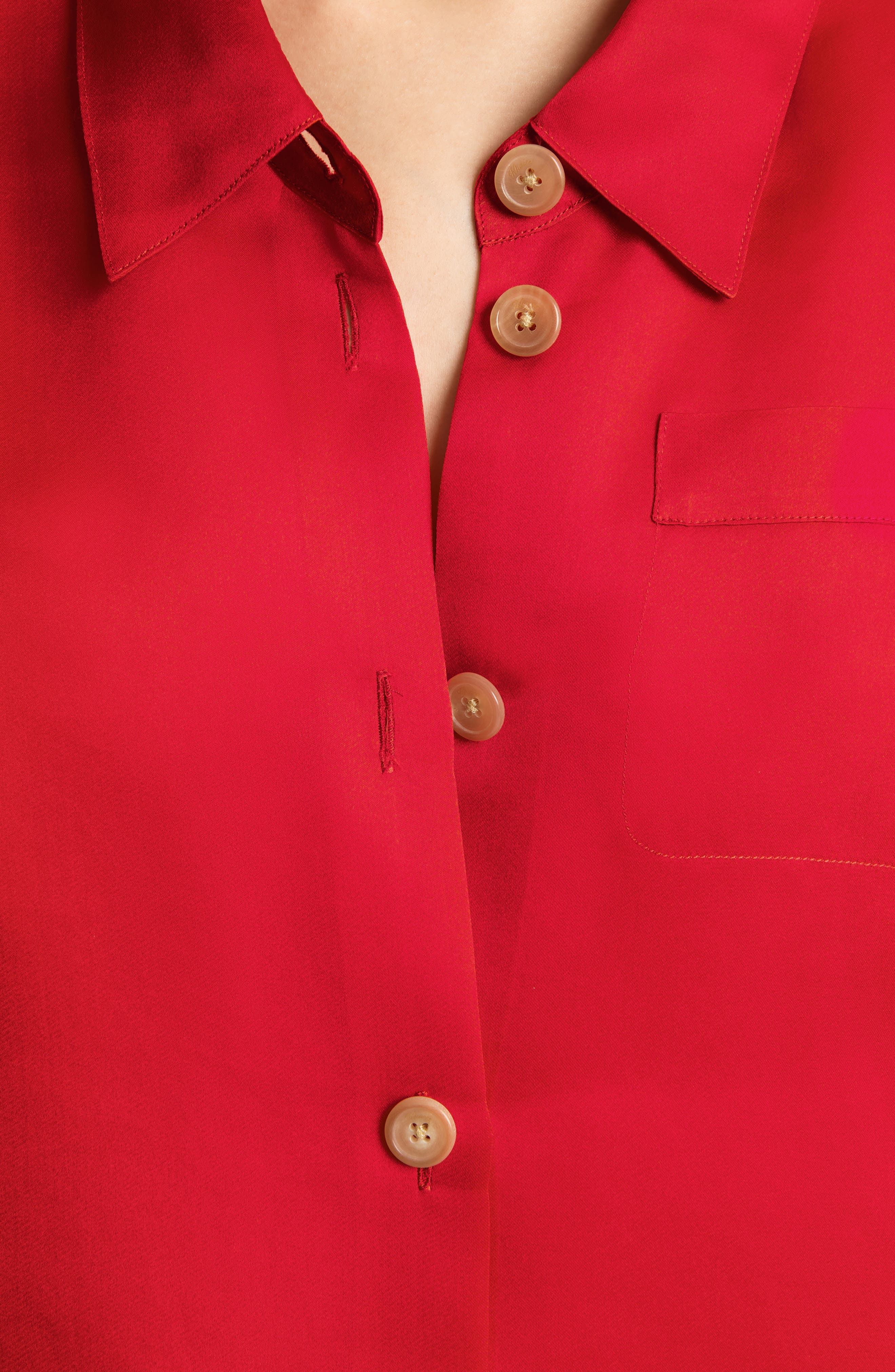 Khaite Keefe Silk Organza Button-Up Shirt in Raspberry at Nordstrom - 4