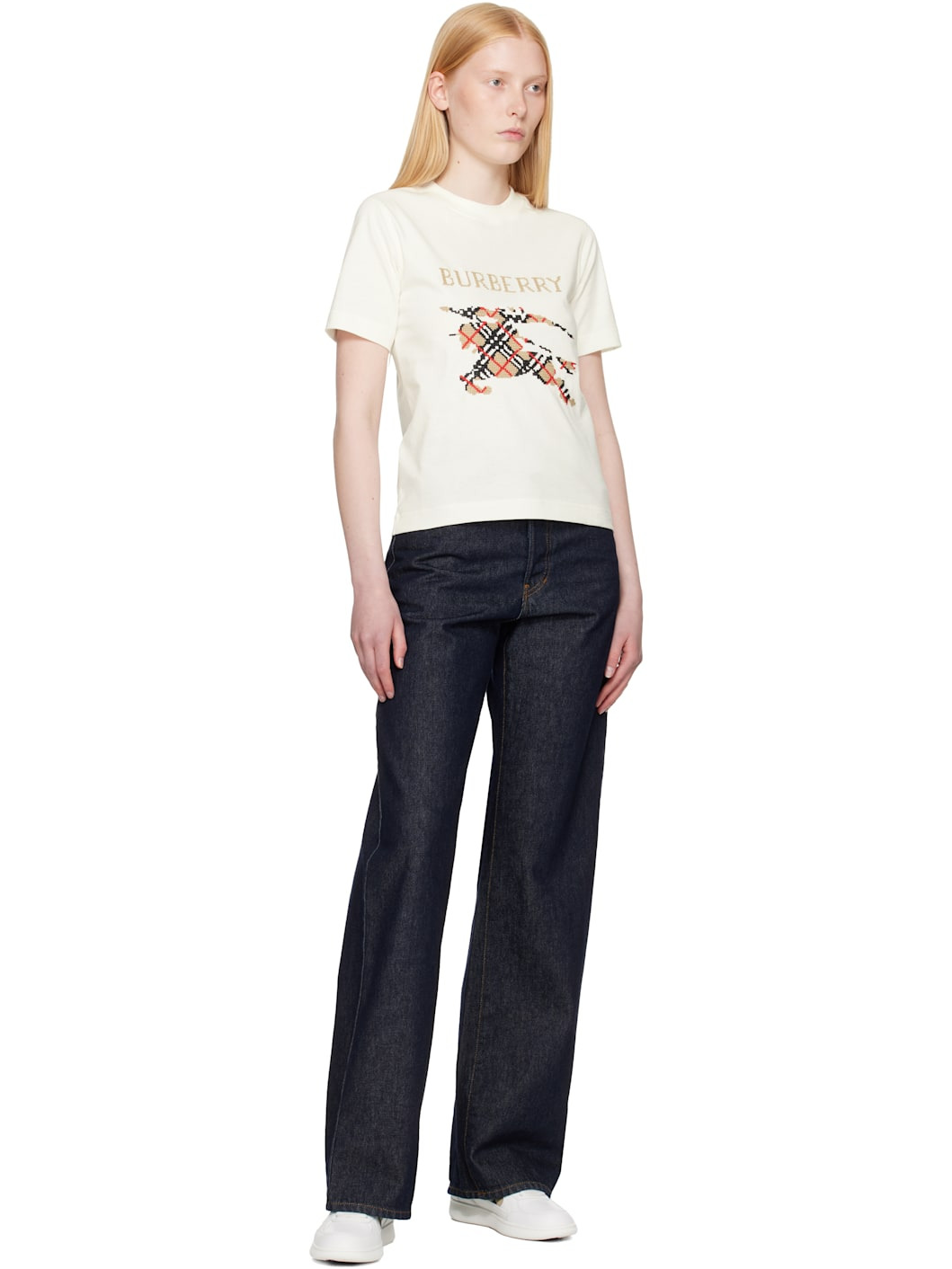 White Leather and Check Terrace Sneakers​ - 5
